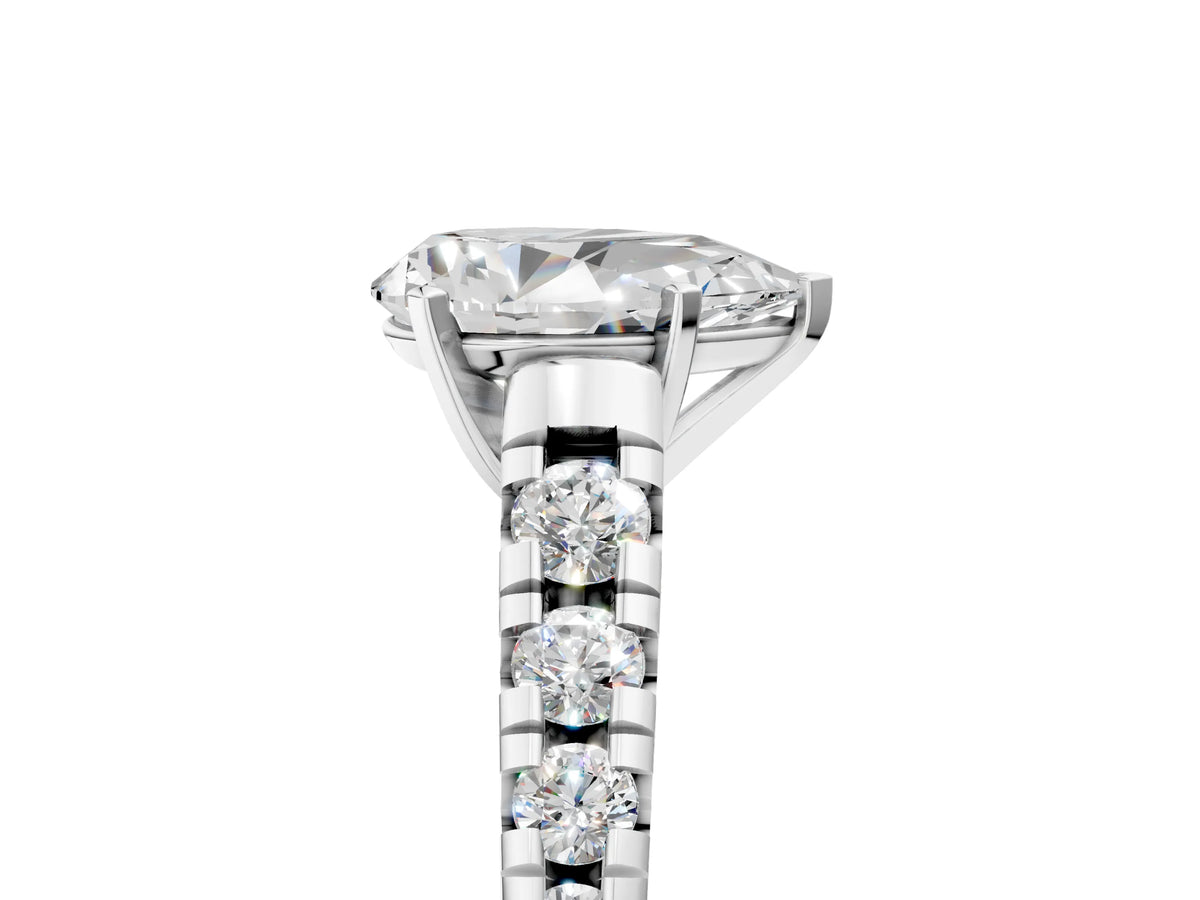 Pear Cut Diamond Vintage Scroll Solitaire Ring in White gold with Graduated Round Side Stones_23