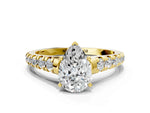 Pear Cut Diamond Vintage Scroll Solitaire Ring in Yellow gold with Graduated Round Side Stones_24