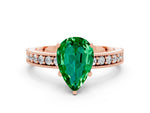Pear Cut Emerald Milgrain Pavé Engagement Ring in Rose gold with Prong Setting