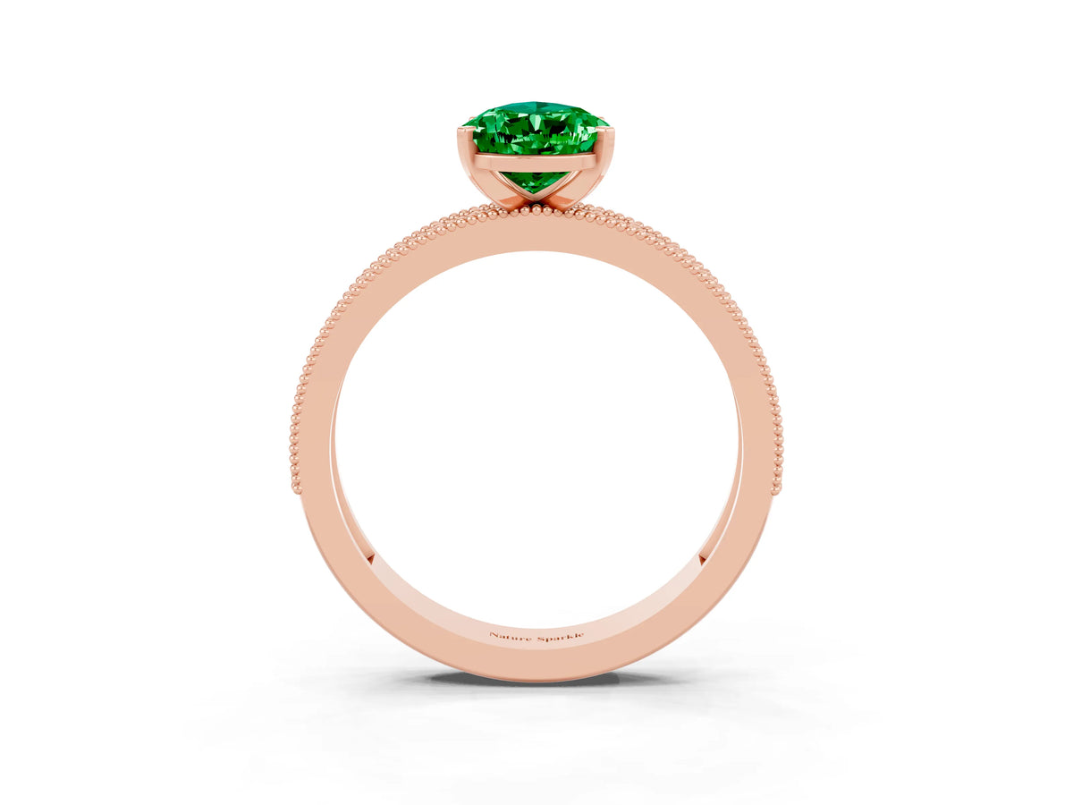Pear Cut Emerald Milgrain Pavé Engagement Ring in Rose gold with Prong Setting_3