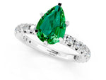 Pear Cut Emerald Pavé Solitaire Ring in White gold with Round Pavé Band and Prong Setting_1