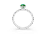 Pear Cut Emerald Pavé Solitaire Ring in White gold with Round Pavé Band and Prong Setting_3