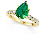 Pear Cut Emerald Pavé Solitaire Ring in Yellow gold with Round Pavé Band and Prong Setting_1