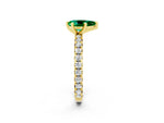 Pear Cut Emerald Pavé Solitaire Ring in Yellow gold with Round Pavé Band and Prong Setting_2