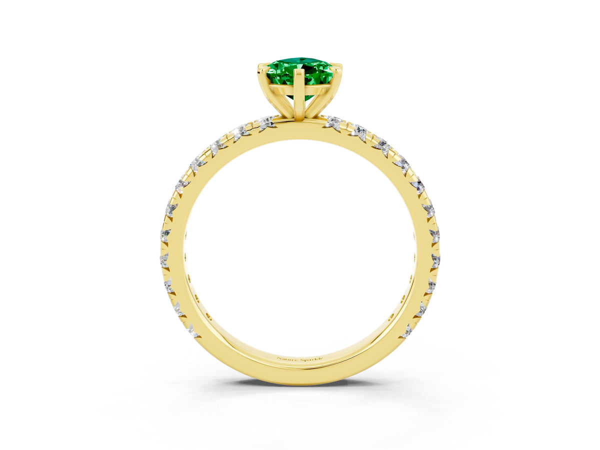 Pear Cut Emerald Pavé Solitaire Ring in Yellow gold with Round Pavé Band and Prong Setting_3