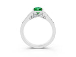 Pear Cut Emerald Solitaire Ring in Platinum with Crossover Gallery and Round Pavé Band_3