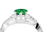 Pear Cut Emerald Solitaire Ring in Platinum with Interwoven Pavé Band and Prong Setting_10