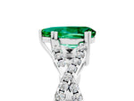 Pear Cut Emerald Solitaire Ring in Platinum with Interwoven Pavé Band and Prong Setting_11