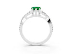 Pear Cut Emerald Solitaire Ring in Platinum with Interwoven Pavé Band and Prong Setting_9