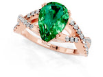 Pear Cut Emerald Solitaire Ring in Rose gold with Interwoven Pavé Band and Prong Setting_1