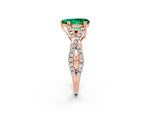 Pear Cut Emerald Solitaire Ring in Rose gold with Interwoven Pavé Band and Prong Setting_2