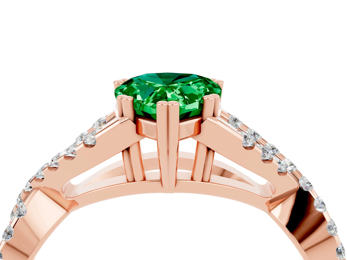 Pear Cut Emerald Solitaire Ring in Rose gold with Interwoven Pavé Band and Prong Setting_4