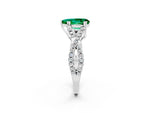 Pear Cut Emerald Solitaire Ring in White gold with Interwoven Pavé Band and Prong Setting_2