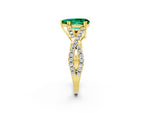 Pear Cut Emerald Solitaire Ring in Yellow gold with Interwoven Pavé Band and Prong Setting_2