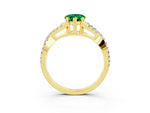 Pear Cut Emerald Solitaire Ring in Yellow gold with Interwoven Pavé Band and Prong Setting_3