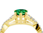 Pear Cut Emerald Solitaire Ring in Yellow gold with Interwoven Pavé Band and Prong Setting_4