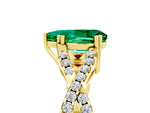Pear Cut Emerald Solitaire Ring in Yellow gold with Interwoven Pavé Band and Prong Setting_5