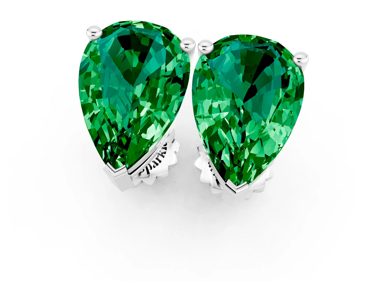 Pear Cut Emerald Stud Earrings in White gold with Basket Setting_1