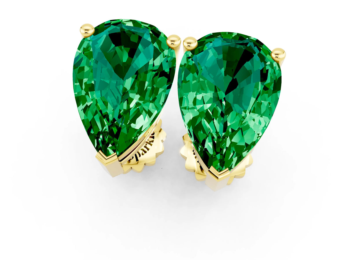 Pear Cut Emerald Stud Earrings in Yellow gold with Basket Setting_1