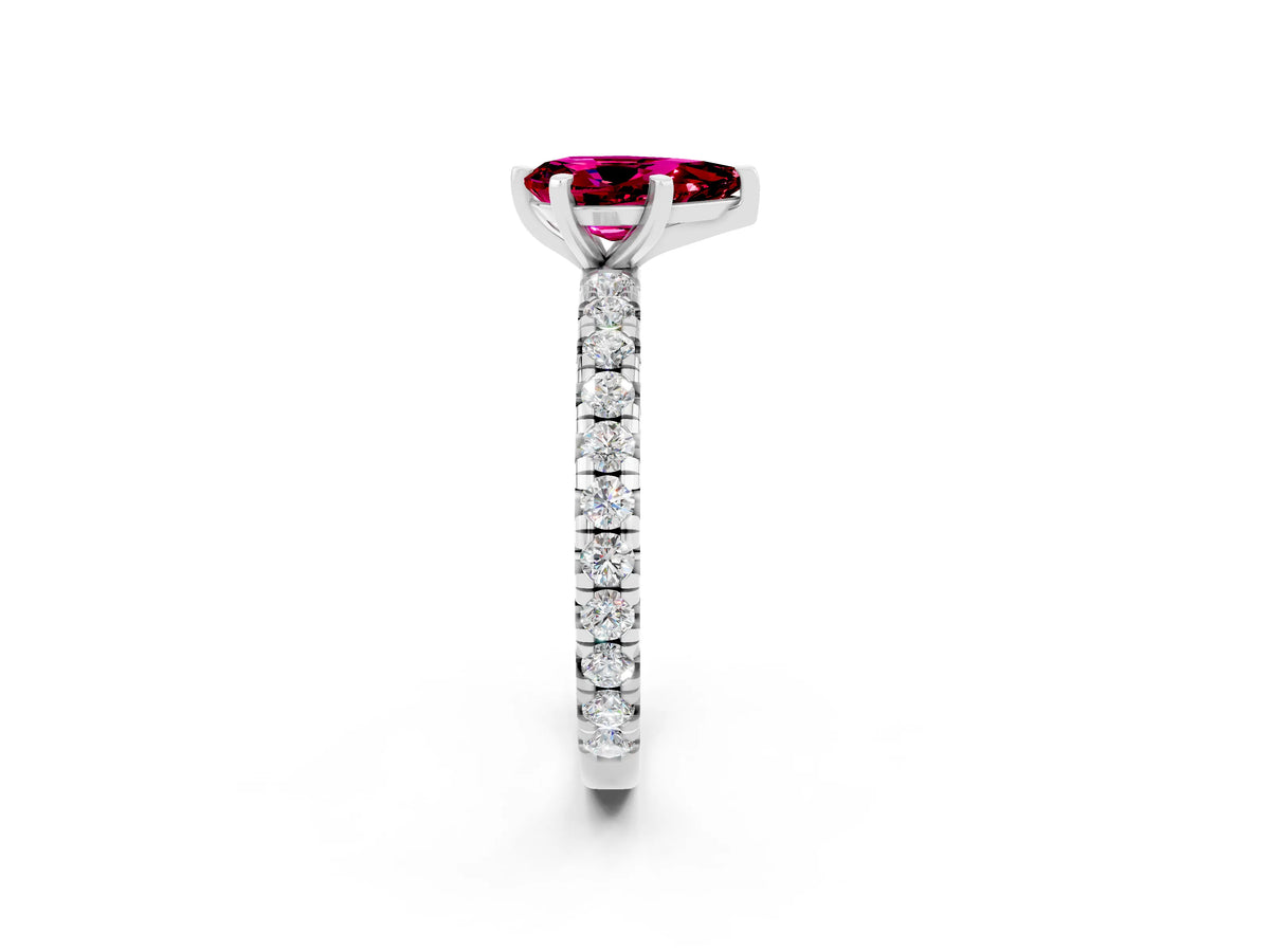 Pear Cut Garnet Pavé Solitaire Ring in Silver with Round Pavé Band and Prong Setting_2