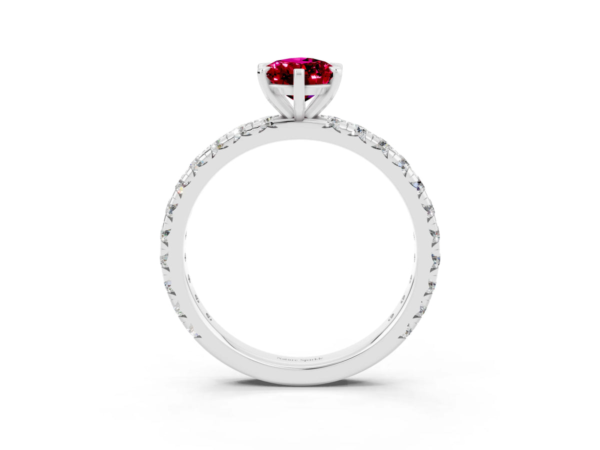 Pear Cut Garnet Pavé Solitaire Ring in Silver with Round Pavé Band and Prong Setting_3