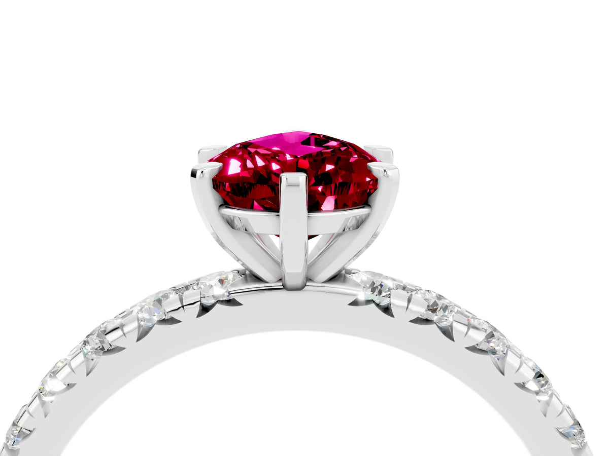 Pear Cut Garnet Pavé Solitaire Ring in Silver with Round Pavé Band and Prong Setting_4