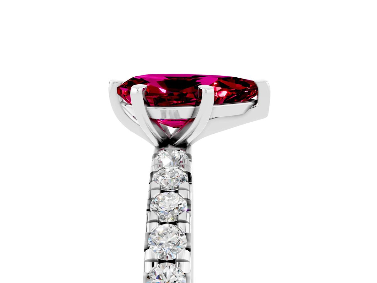 Pear Cut Garnet Pavé Solitaire Ring in Silver with Round Pavé Band and Prong Setting_5