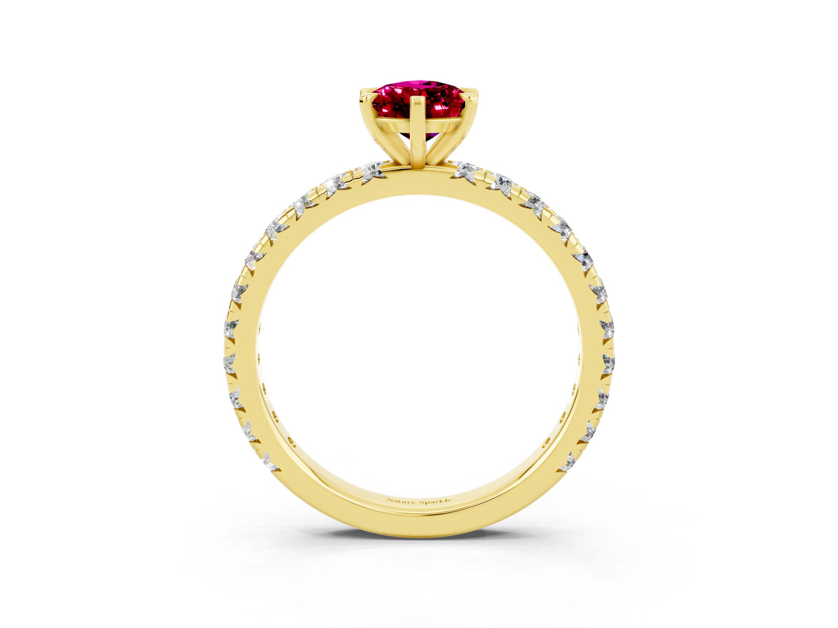 Pear Cut Garnet Pavé Solitaire Ring in Yellow gold with Round Pavé Band and Prong Setting_3