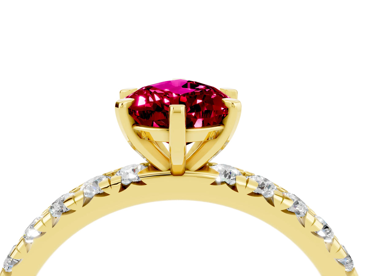 Pear Cut Garnet Pavé Solitaire Ring in Yellow gold with Round Pavé Band and Prong Setting_4