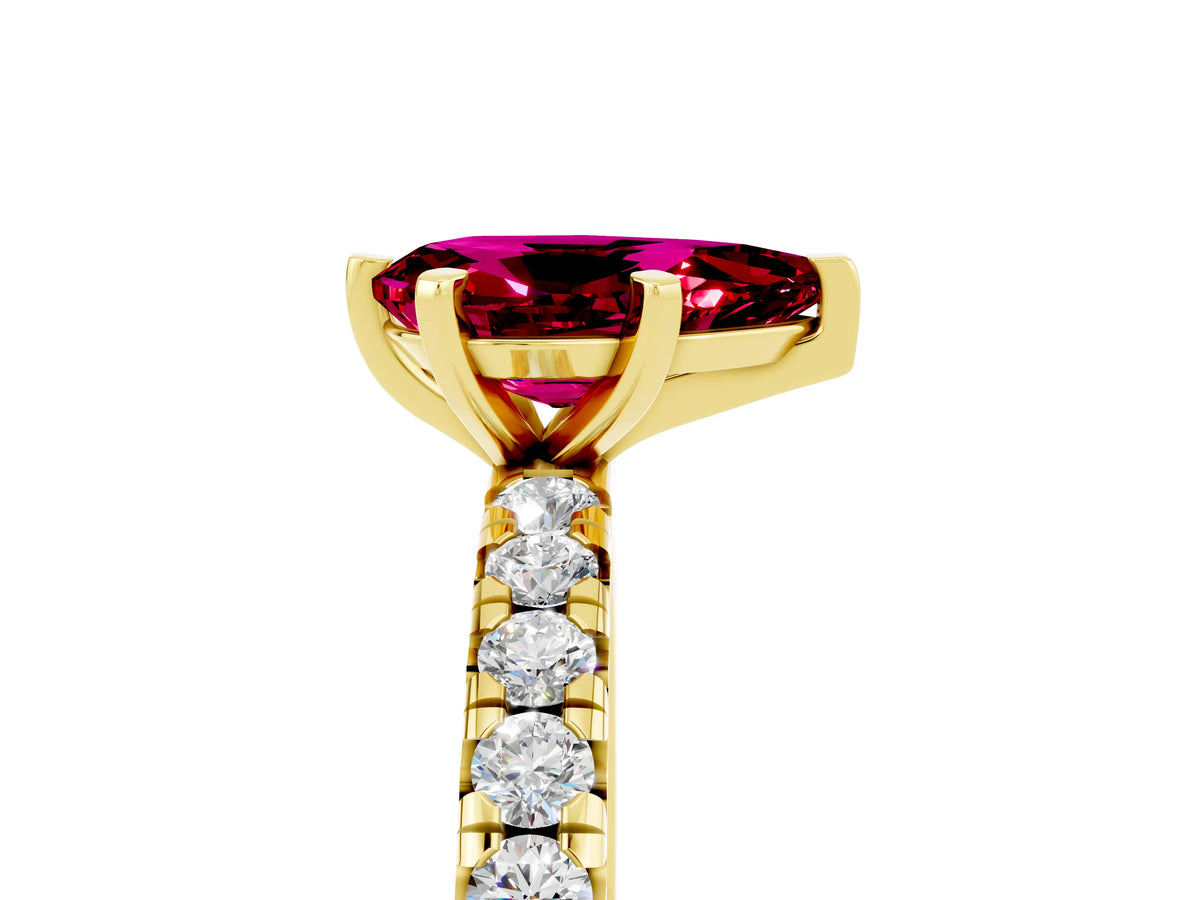 Pear Cut Garnet Pavé Solitaire Ring in Yellow gold with Round Pavé Band and Prong Setting_5
