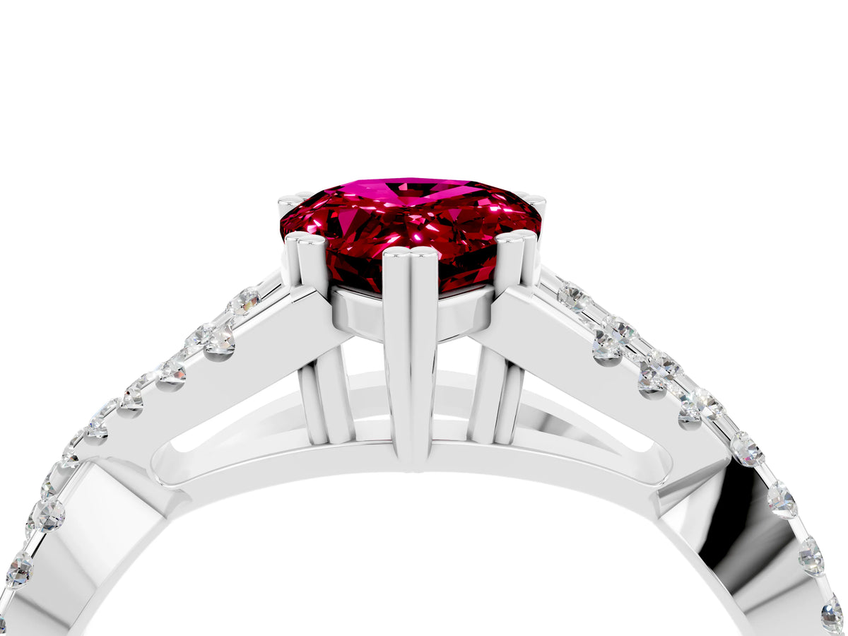 Pear Cut Garnet Solitaire Ring in Platinum with Interwoven Pavé Band and Prong Setting_10