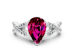 Pear Cut Garnet Solitaire Ring in Platinum with Interwoven Pavé Band and Prong Setting_6