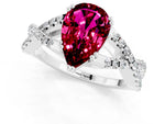 Pear Cut Garnet Solitaire Ring in Platinum with Interwoven Pavé Band and Prong Setting_7