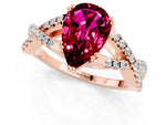 Pear Cut Garnet Solitaire Ring in Rose gold with Interwoven Pavé Band and Prong Setting_1