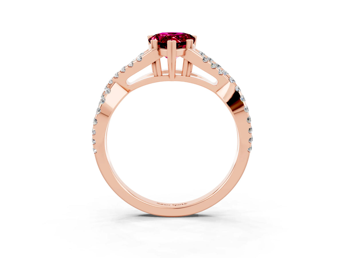 Pear Cut Garnet Solitaire Ring in Rose gold with Interwoven Pavé Band and Prong Setting_3