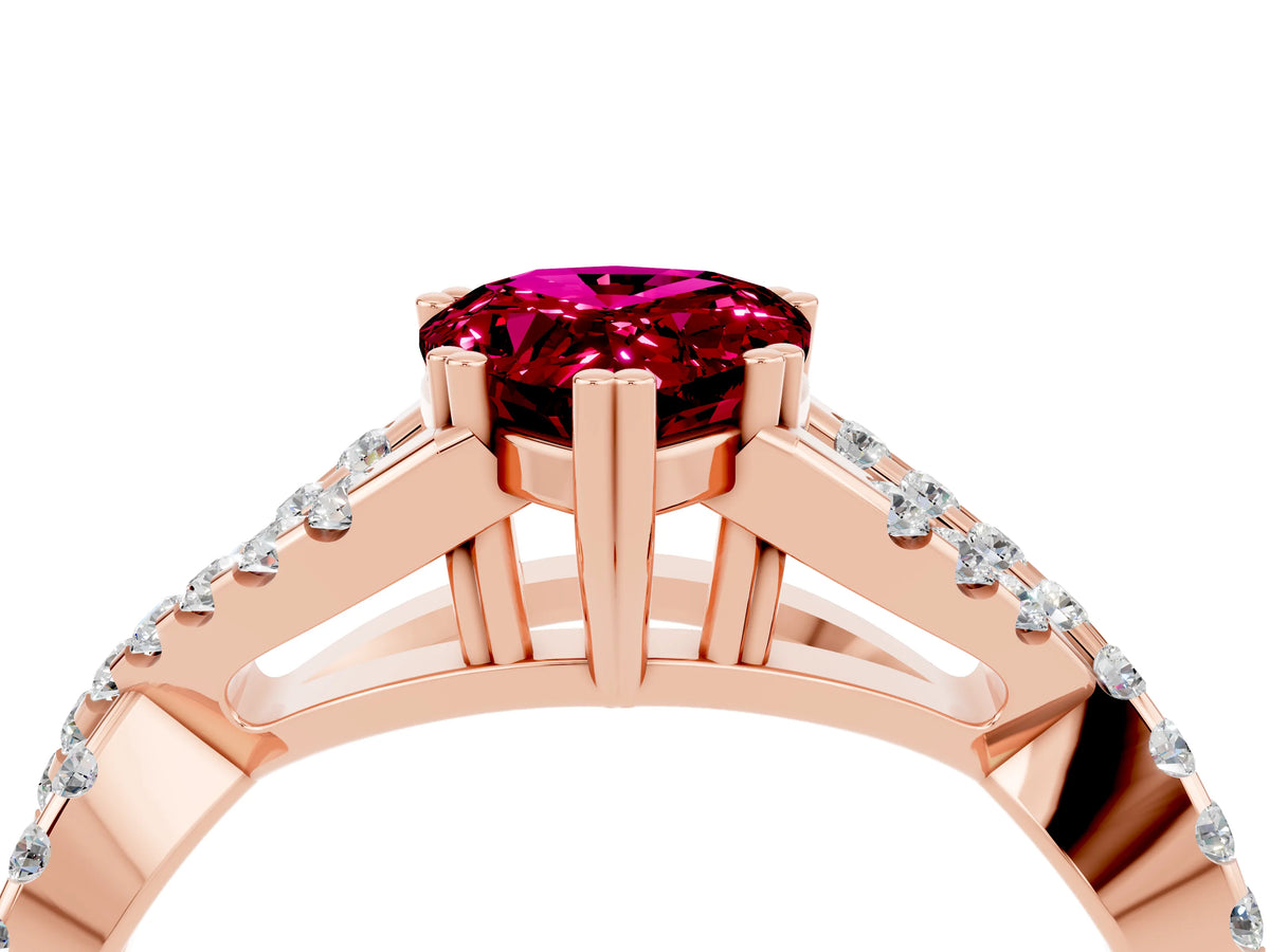 Pear Cut Garnet Solitaire Ring in Rose gold with Interwoven Pavé Band and Prong Setting_4