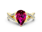 Pear Cut Garnet Solitaire Ring in Yellow gold with Interwoven Pavé Band and Prong Setting