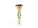 Pear Cut Garnet Solitaire Ring in Yellow gold with Interwoven Pavé Band and Prong Setting_2