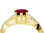 Pear Cut Garnet Solitaire Ring in Yellow gold with Interwoven Pavé Band and Prong Setting_4