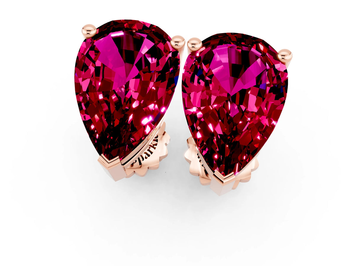 Pear Cut Garnet Stud Earrings in Rose gold with Basket Setting_1