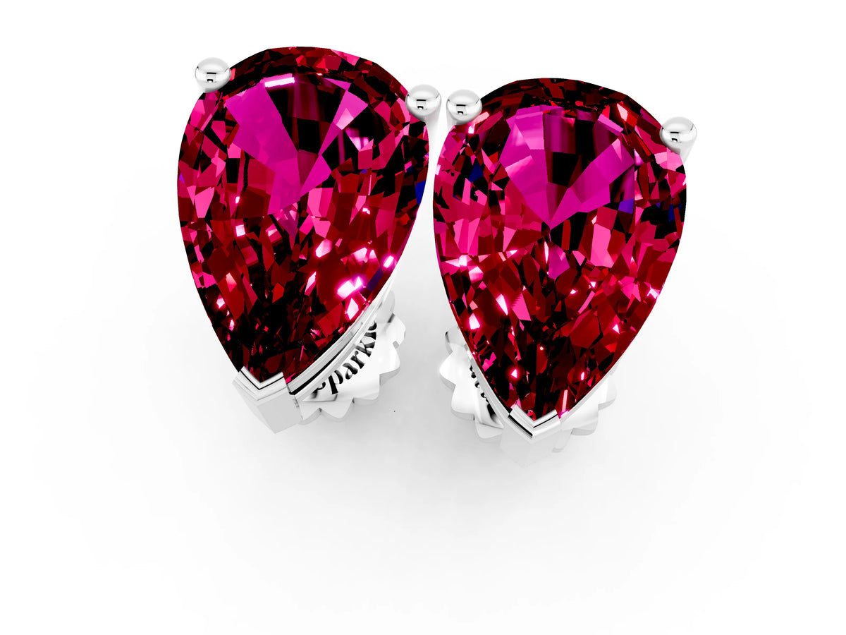 Pear Cut Garnet Stud Earrings in White gold with Basket Setting_1
