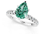 Pear Cut Green Sapphire Pavé Solitaire Ring in White gold with Round Pavé Band and Prong Setting_1