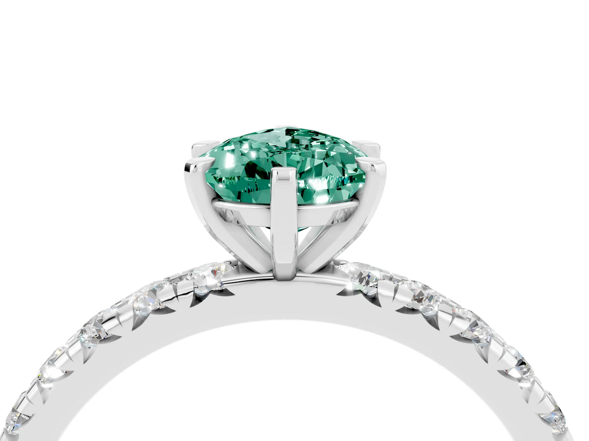 Pear Cut Green Sapphire Pavé Solitaire Ring in White gold with Round Pavé Band and Prong Setting_4