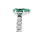 Pear Cut Green Sapphire Pavé Solitaire Ring in White gold with Round Pavé Band and Prong Setting_5
