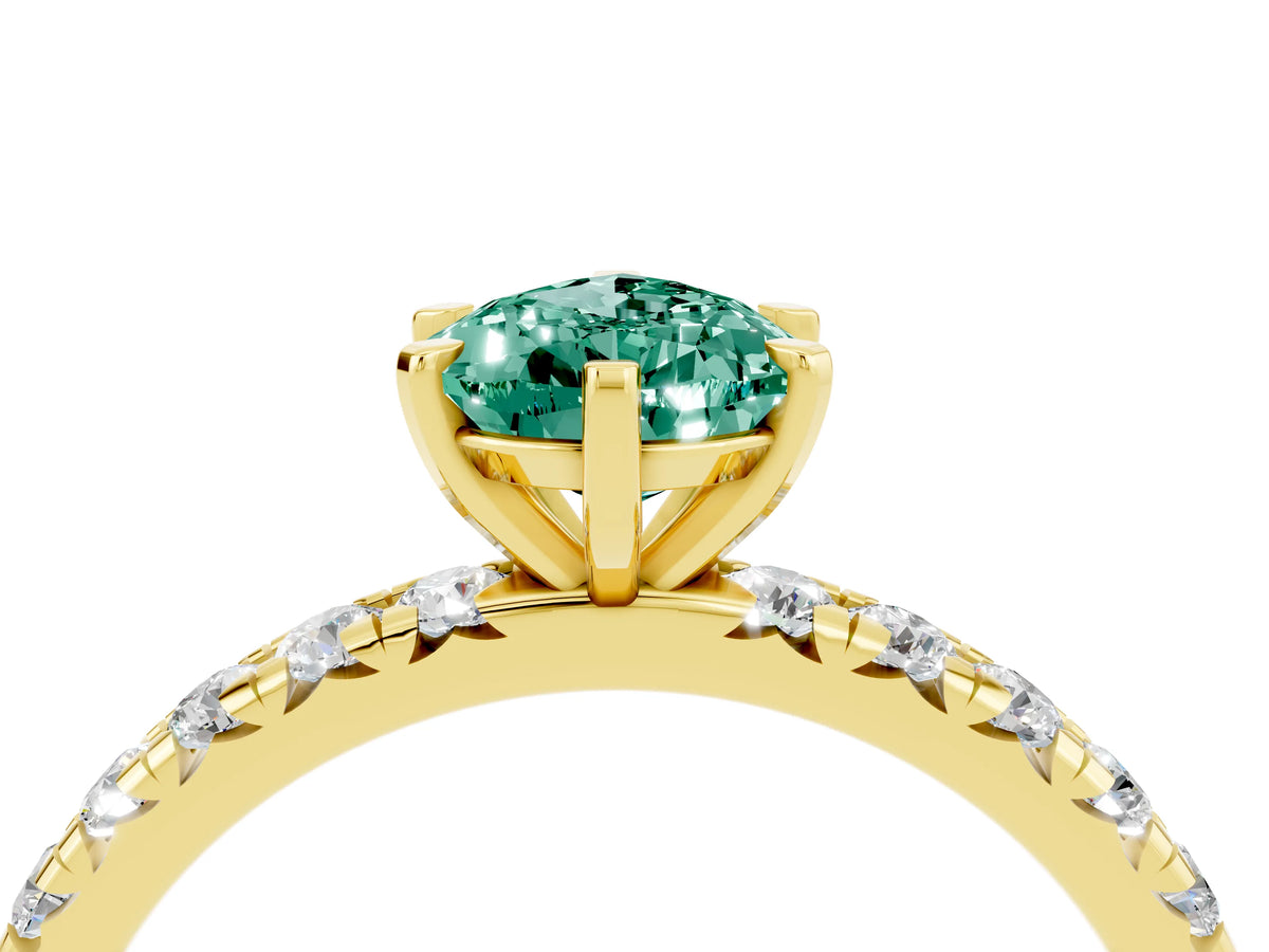 Pear Cut Green Sapphire Pavé Solitaire Ring in Yellow gold with Round Pavé Band and Prong Setting_4