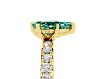 Pear Cut Green Sapphire Pavé Solitaire Ring in Yellow gold with Round Pavé Band and Prong Setting_5