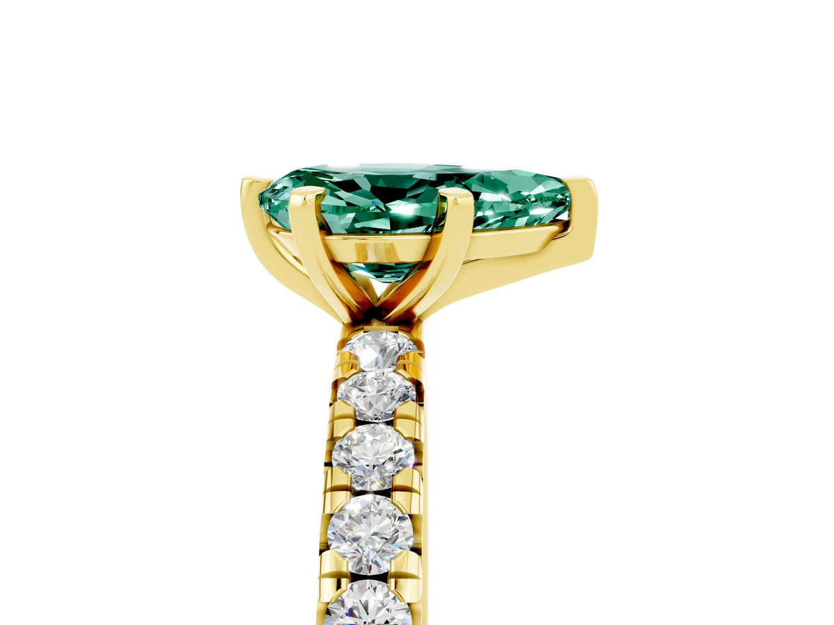 Pear Cut Green Sapphire Pavé Solitaire Ring in Yellow gold with Round Pavé Band and Prong Setting_5