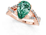 Pear Cut Green Sapphire Solitaire Ring in Rose gold with Interwoven Pavé Band and Prong Setting_1