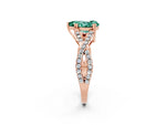 Pear Cut Green Sapphire Solitaire Ring in Rose gold with Interwoven Pavé Band and Prong Setting_2