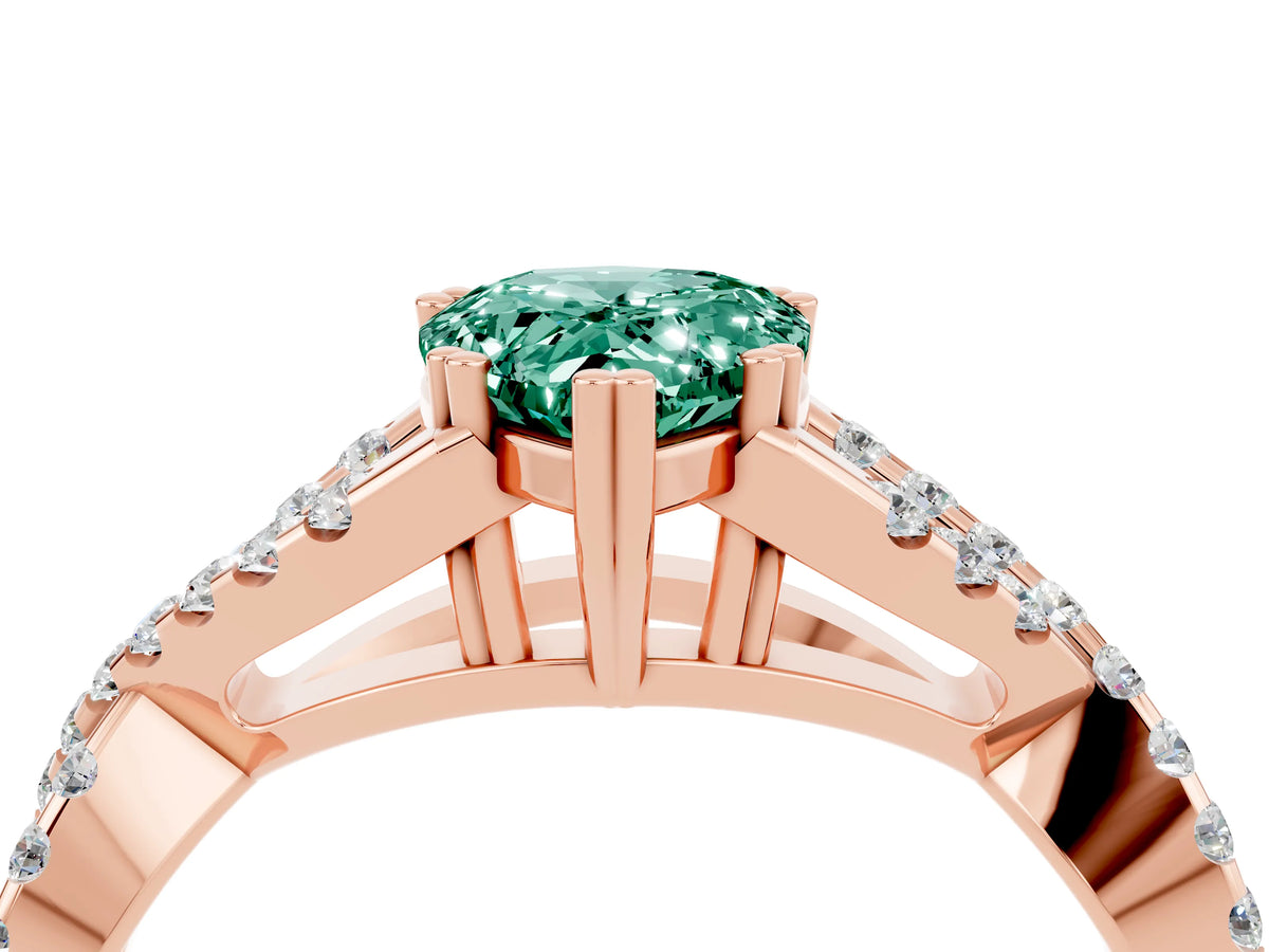 Pear Cut Green Sapphire Solitaire Ring in Rose gold with Interwoven Pavé Band and Prong Setting_4